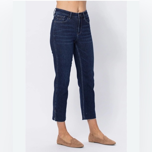 NWOT Judy Blue Straight High Rise Crop Slit Raw Hem Jeans Size 5/27 stretch - Picture 10 of 10